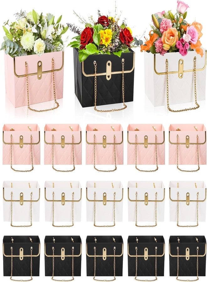 mekueeex 24 Pack Flower Paper Gift Bag, Bouquet Portable Flower Handbag Box with Metal Chain, Rectangle Wedding Gift Wrap Bag, Small Florist Carrier Bag for Arrangements, Valentine's Day, Birthday - Image 1